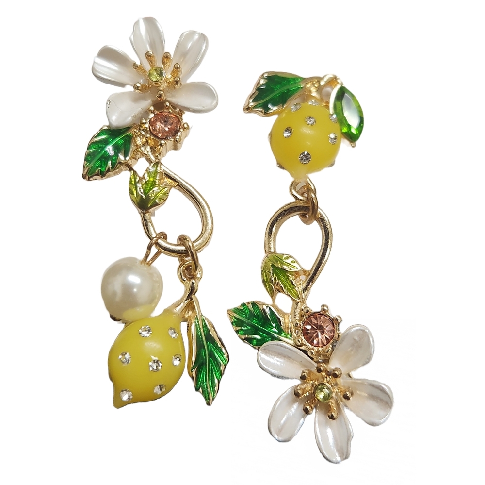 Betsey Johnson Lemon Floral Dangle Earrings - Picture 3 of 3